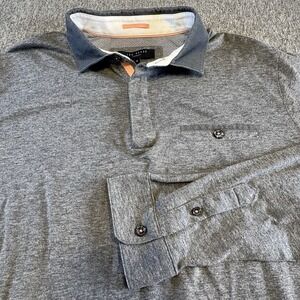 Ted Baker Shirt Men's Size 4 Long Sleeve Polo Cotton/Poly MidWeight Heather Gray